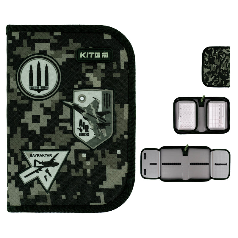 Pencil case without stationery Kite Air Force K24-622-10, 1 compartment, 2 folds