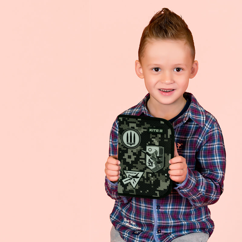 Pencil case without stationery Kite Air Force K24-622-10, 1 compartment, 2 folds