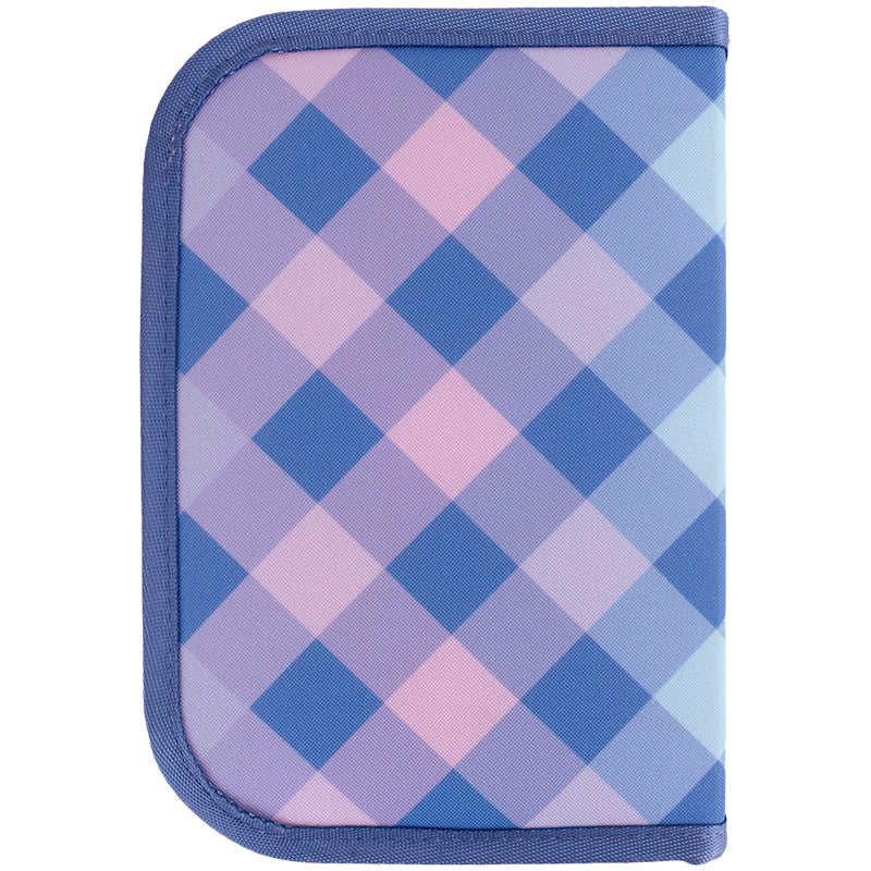 Pencil case without stationery Kite Purple Chequer K24-622-3, 1 compartment, 2 folds