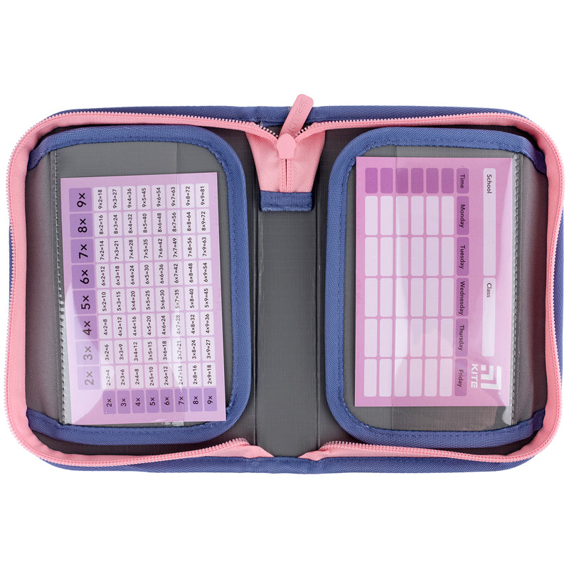 Pencil case without stationery Kite Purple Chequer K24-622-3, 1 compartment, 2 folds