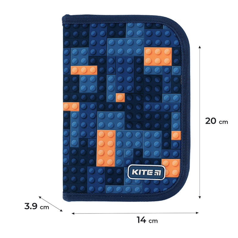 Pencil case without stationery Kite Blocks K24-622-8, 1 compartment, 2 folds