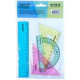 Set ruler 15 cm, 2 triangle rulers, protractor (assorted colors) K17-281
