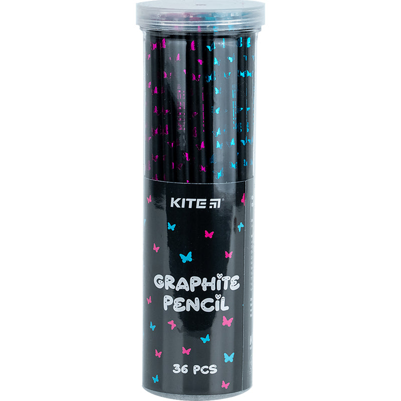 Graphite pencil with crystal, black body, Kite Butterfly K24-059-2, tube
