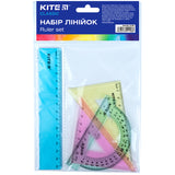 Zestaw geometryczny Kite Classic K-281: linijka 15 cm, 2 ekierki, kątomierz (różne kolory)