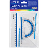 Zestaw geometryczny Kite Classic K-280-07: linijka 15 cm, 2 ekierki, kątomierz (błękitna pasek)