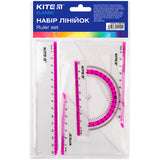 Zestaw geometryczny Kite Classic K-280-10: linijka 15 cm, 2 ekierki, kątomierz (różowa pasek)