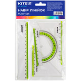 Zestaw geometryczny Kite Classic K-280-09: linijka 15 cm, 2 ekierki, kątomierz (sałatowa pasek)