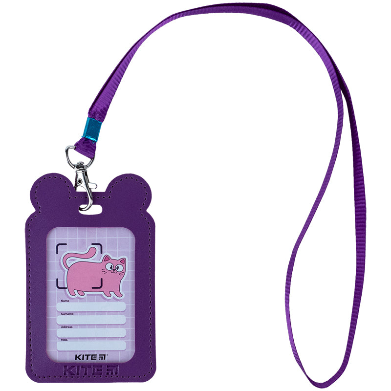 Бейдж вертикальний Kite K24-296-1, на шнурку, фіолетовий