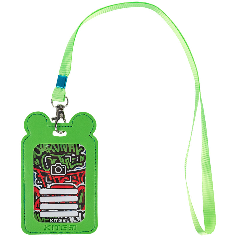 Name badge Kite K24-296-2, vertical, on a lanyard, green