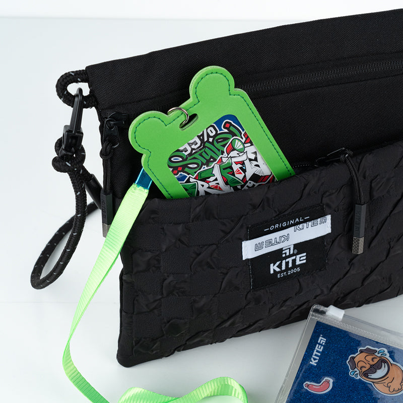 Name badge Kite K24-296-2, vertical, on a lanyard, green