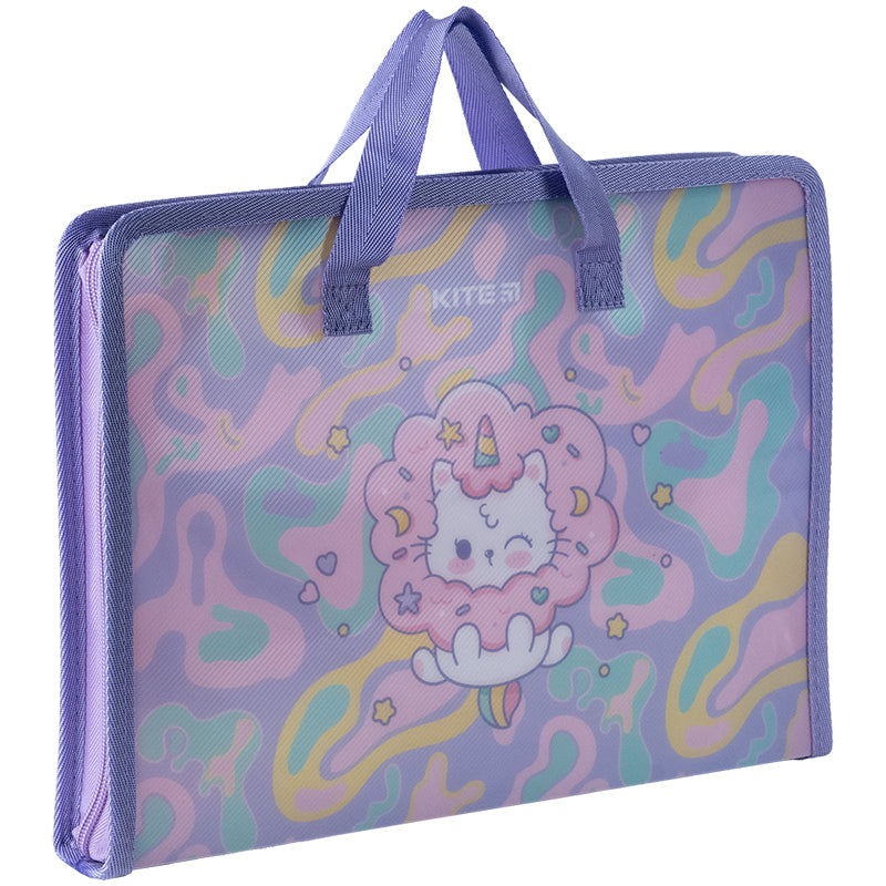 Teczka z rączką na suwak Kite Rainbow Catcorn K24-202-1, 1 komora, A4