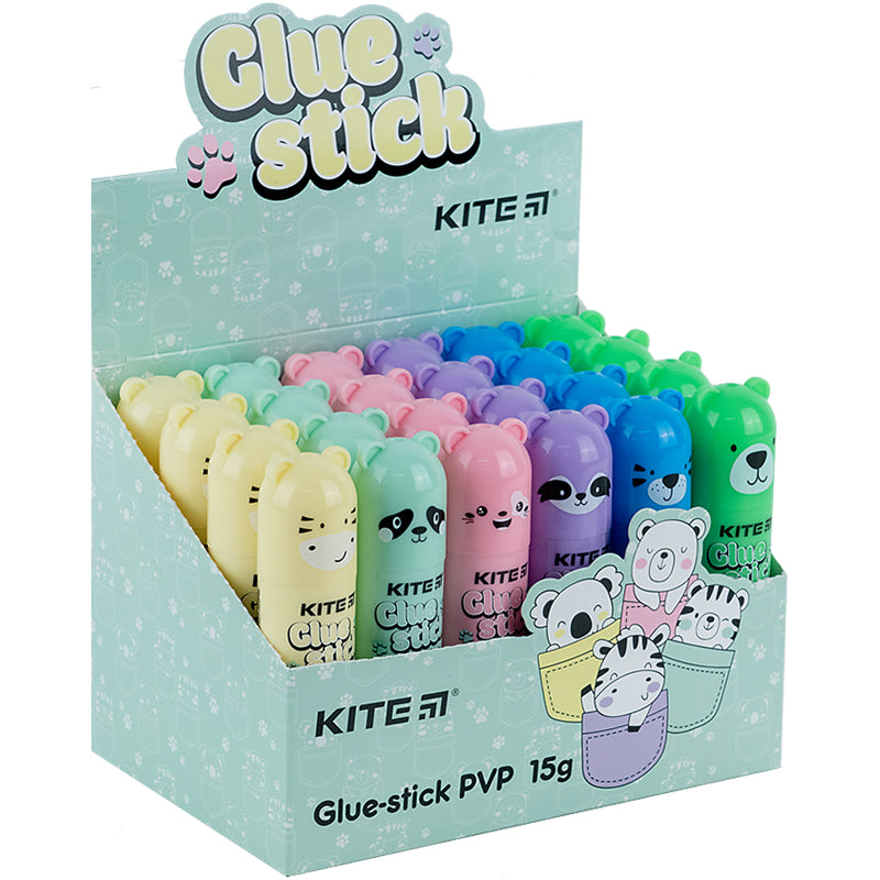 Glue stick PVP Kite Colorful K24-1131, with figured cap, 15 g