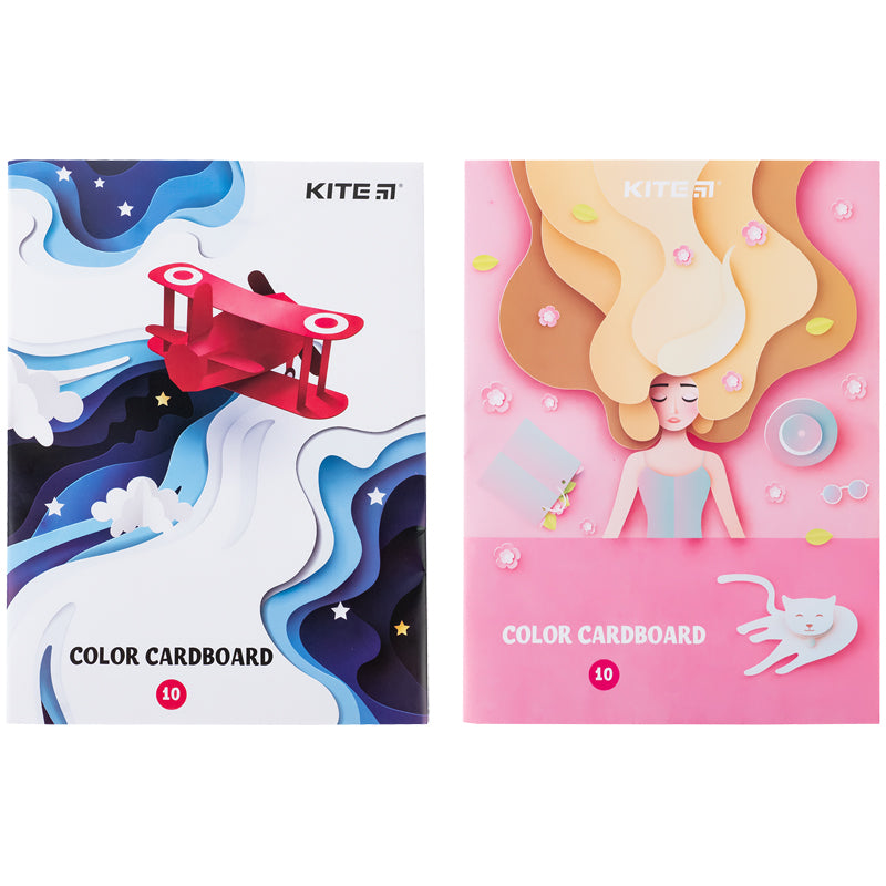 Color cardboard single-sided Kite K24-1257, A5 (10 sheets/10 colors), staplebound, Kite
