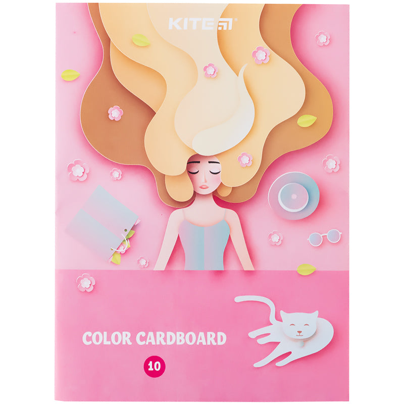 Color cardboard single-sided Kite K24-1257, A5 (10 sheets/10 colors), staplebound, Kite