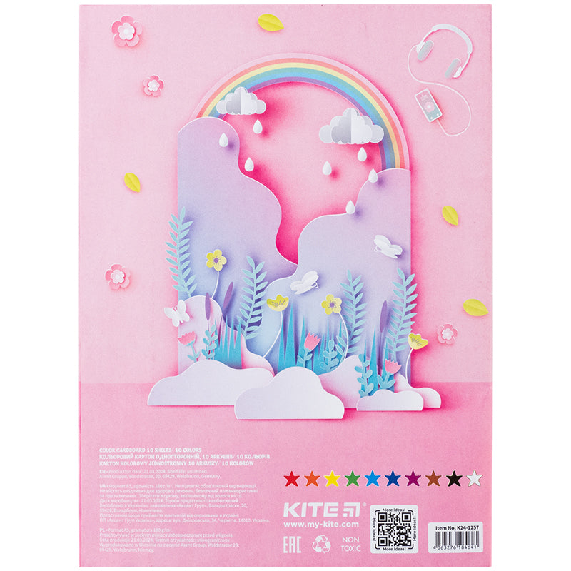 Color cardboard single-sided Kite K24-1257, A5 (10 sheets/10 colors), staplebound, Kite