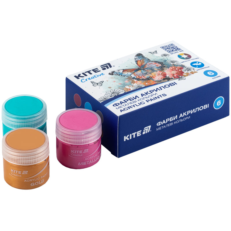 Acrylic paints Kite Creative K-273, 6 metallic colors, 20 ml