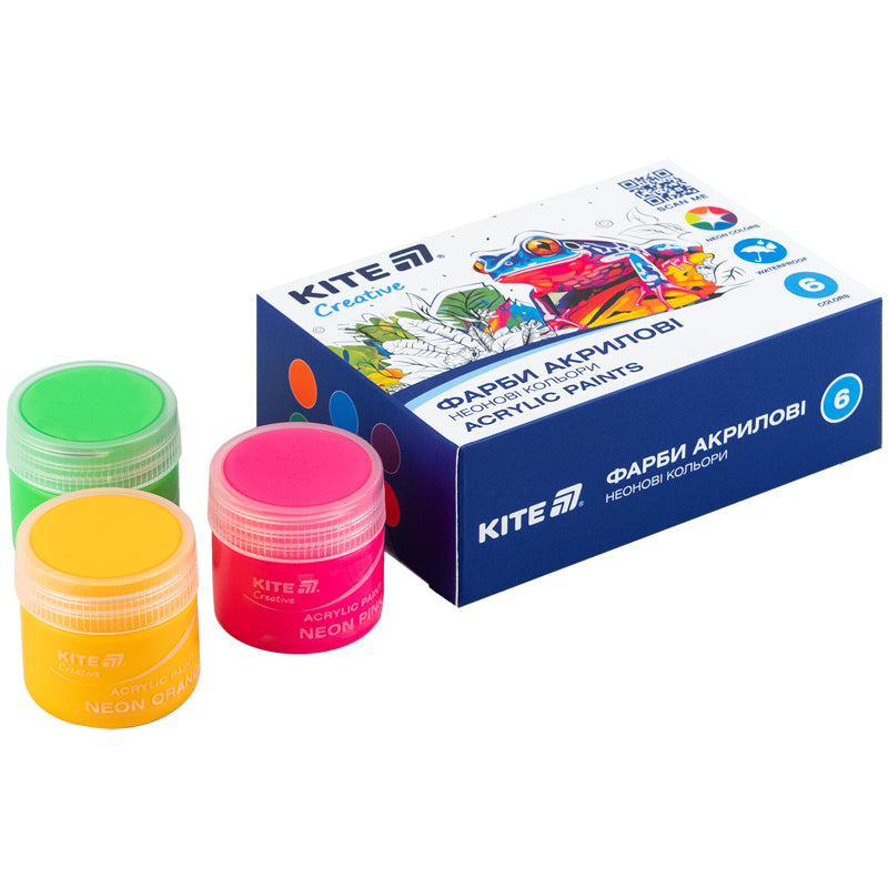 Acrylic paints Kite Creative K-274, 6 neon colors, 20 ml