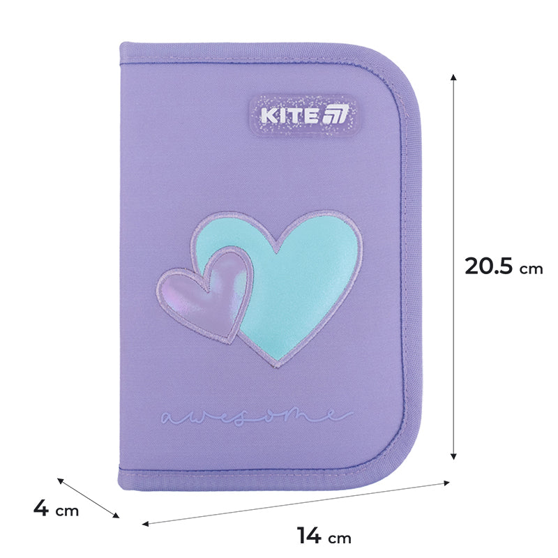 Pencil case with stationery Kite Awesome K25-622H-5, 1 compartment, 2 flaps