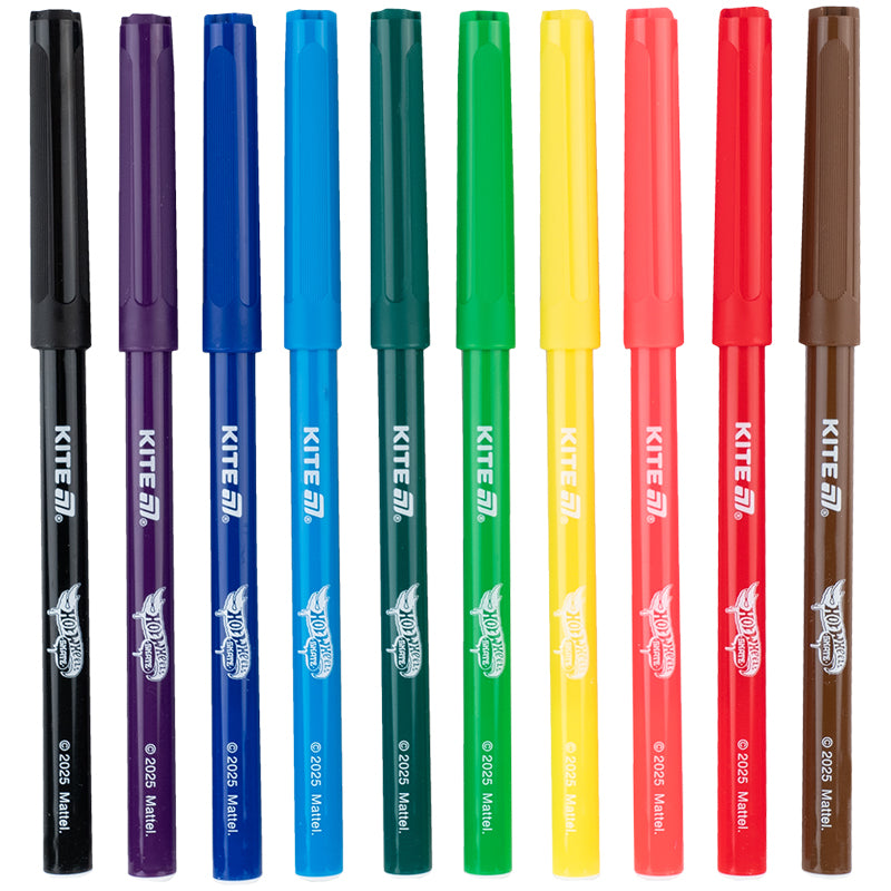 Set of fiber-tipped pens Kite Hot Wheels HW25-455, 10 colors