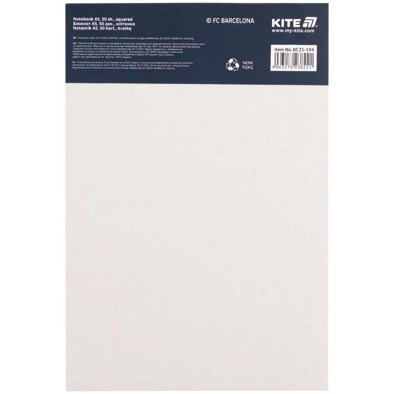 Notepad Kite FC Barcelona BC25-194, A5, 50 sheeets, squared