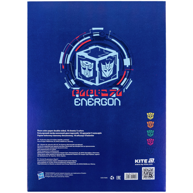 Color neon paper Kite Transformers TF24-252 (10 sheets/5 colors), A4