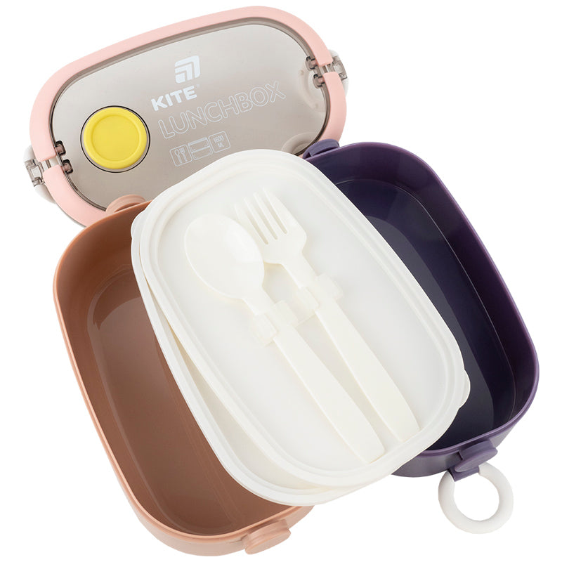 Lunchbox double layer with utensils Kite K25-1181-1, 1600 ml, beige