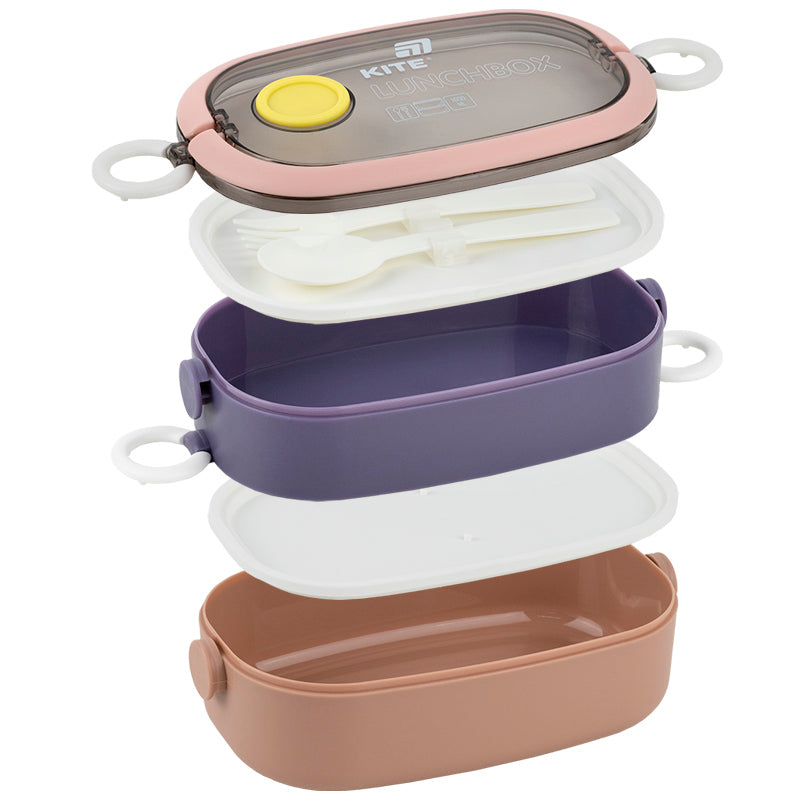 Lunchbox double layer with utensils Kite K25-1181-1, 1600 ml, beige