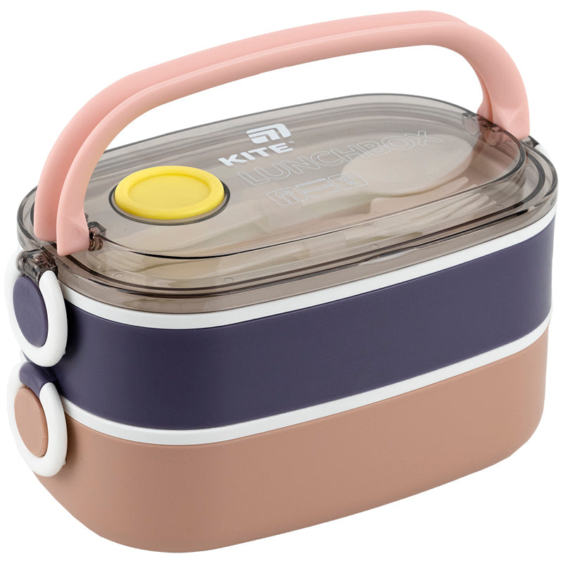 Lunchbox double layer with utensils Kite K25-1181-1, 1600 ml, beige