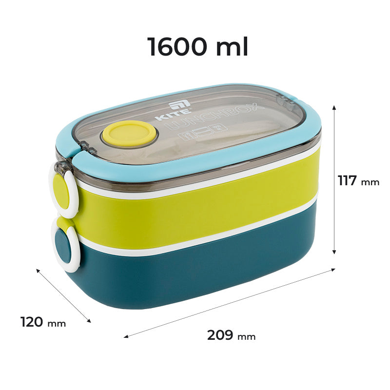 Lunchbox double layer with utensils Kite K25-1181-2, 1600 ml, blue