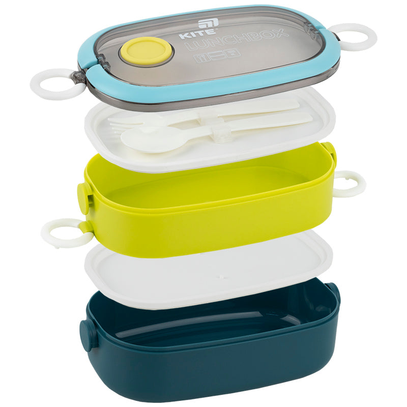Lunchbox double layer with utensils Kite K25-1181-2, 1600 ml, blue