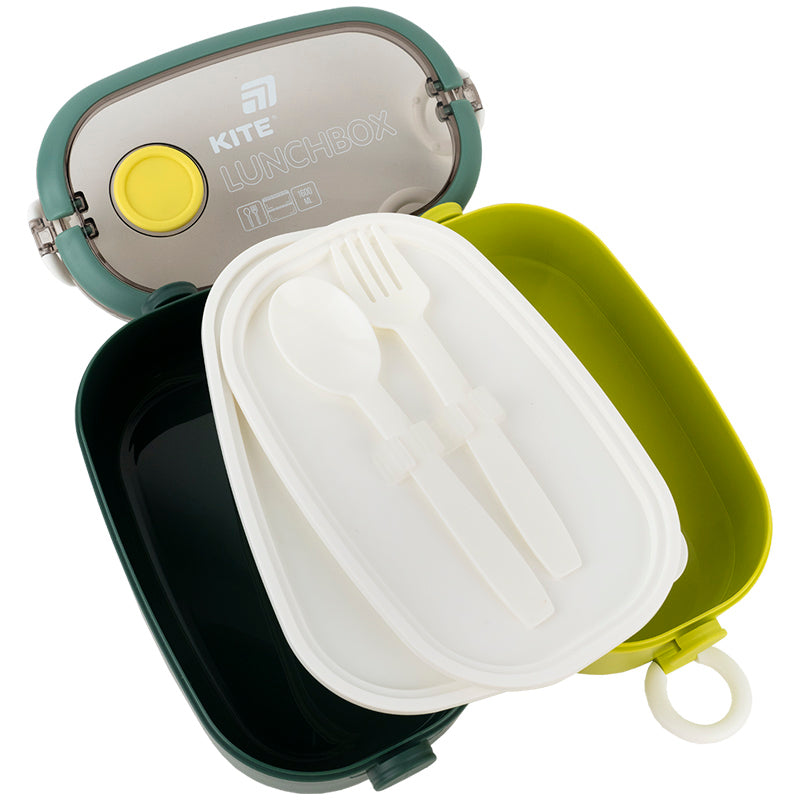 Lunchbox double layer with utensils Kite K25-1181-3, 1600 ml, green