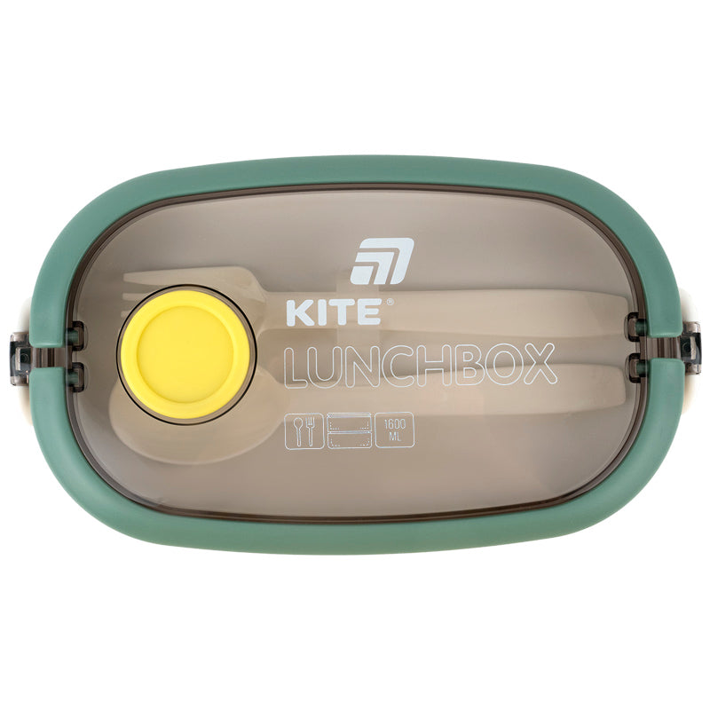 Lunchbox double layer with utensils Kite K25-1181-3, 1600 ml, green