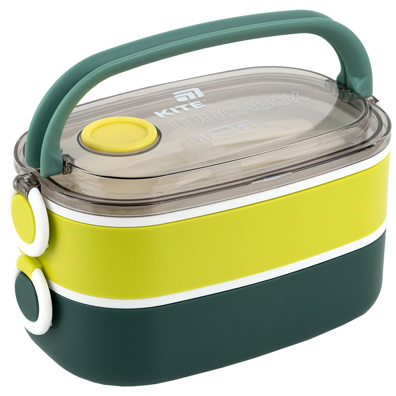 Lunchbox double layer with utensils Kite K25-1181-3, 1600 ml, green