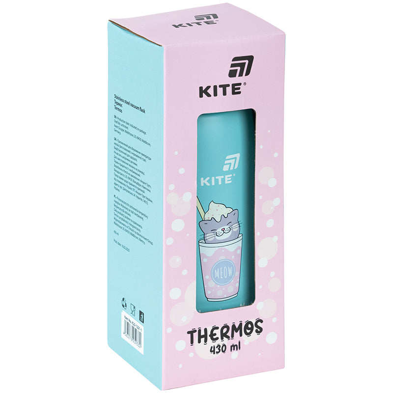 Thermos with button Kite K25-1221-1, Hug in mug, 430 ml, turquoise