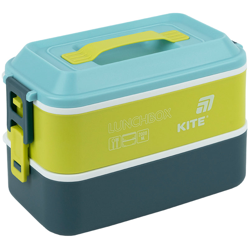 Lunchbox double layer with utensils Kite K25-1184-2, 2000 ml, blue