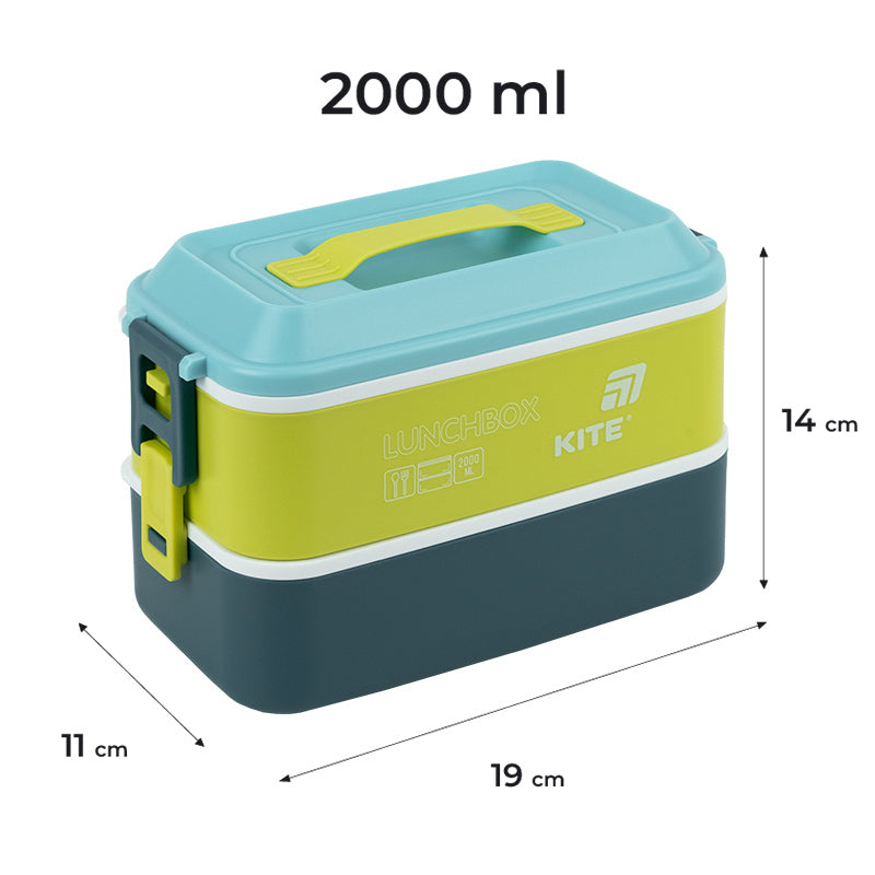 Lunchbox double layer with utensils Kite K25-1184-2, 2000 ml, blue