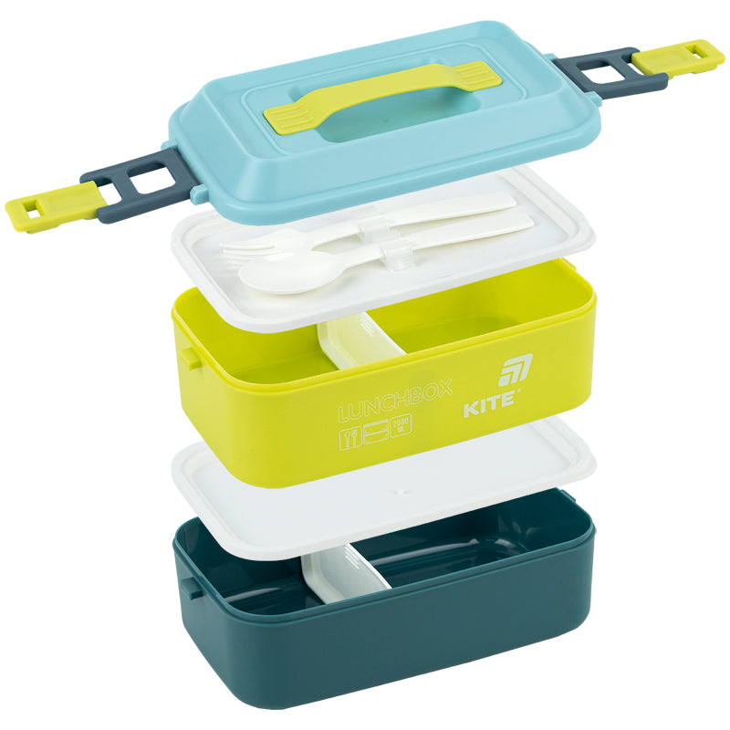 Lunchbox double layer with utensils Kite K25-1184-2, 2000 ml, blue