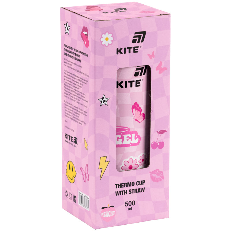 Thermomug with straw Kite Angel K25-1264-2, 500 ml