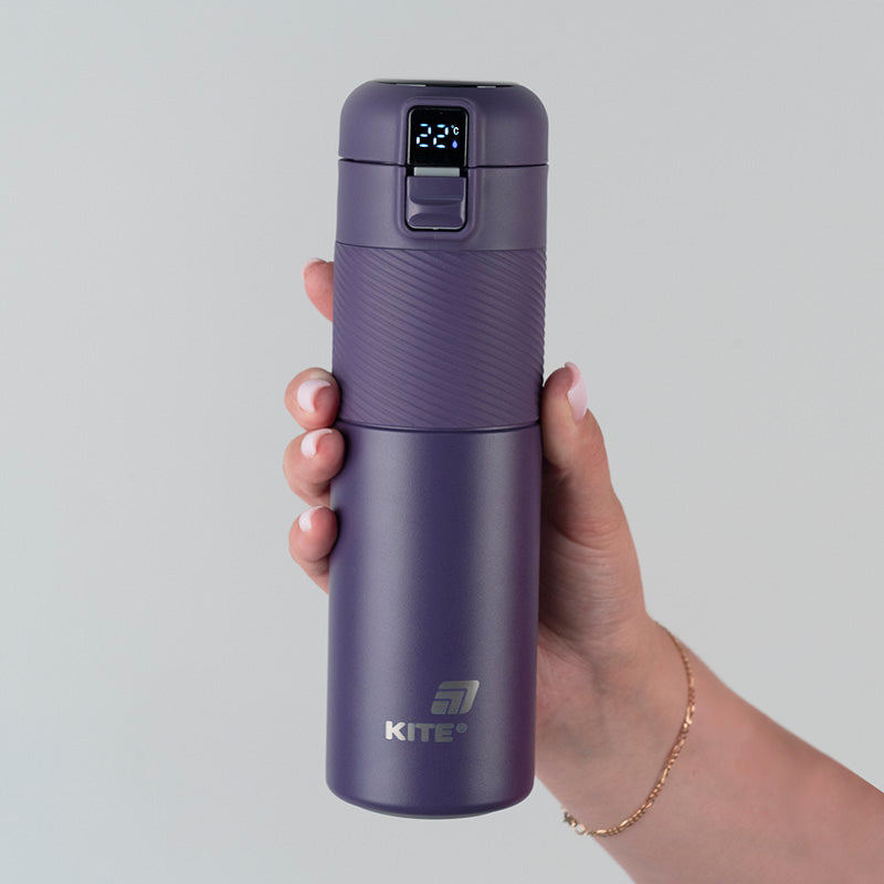 Thermos with temperature sensor Kite K25-1227-3, 450 ml, purple