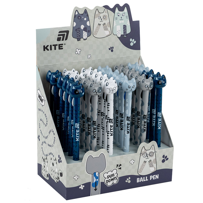 Automatic ballpoint pen Kite K25-028-1 Funny cat, blue