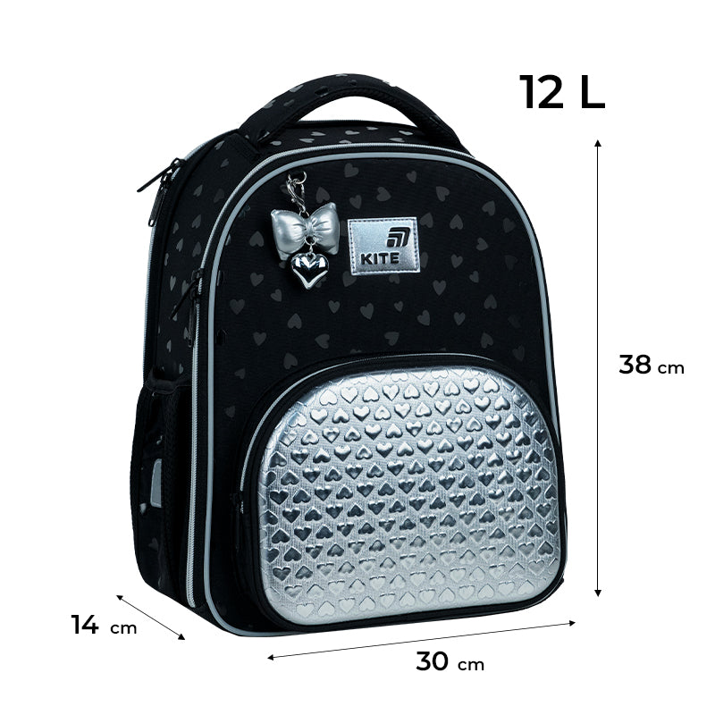 School backpack hard shaped Kite Education Black&Silver K26-556M-2