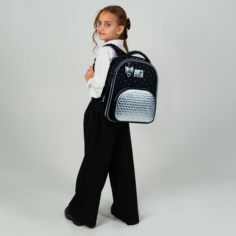 School backpack hard shaped Kite Education Black&Silver K26-556M-2