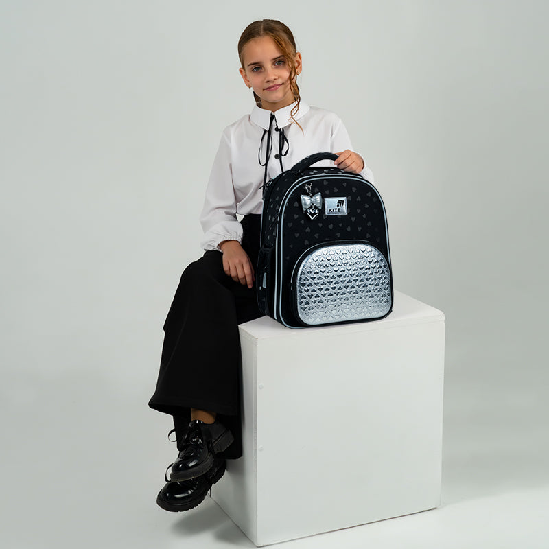 School backpack hard shaped Kite Education Black&Silver K26-556M-2
