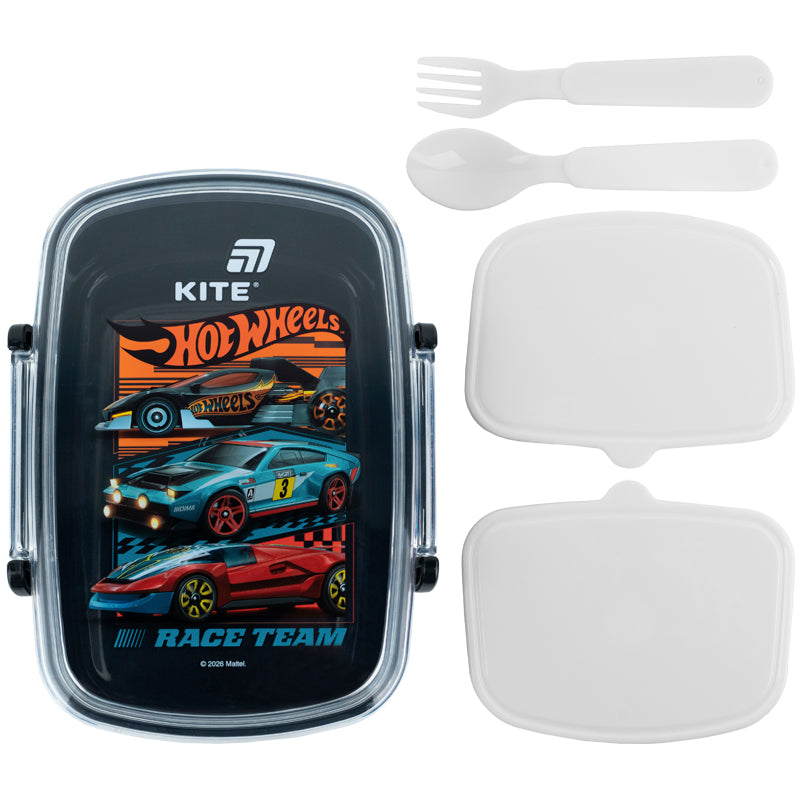 Lunchbox with 2 bowls, fork and spoon  Kite Hot Wheels,  HW26-181, 750ml
