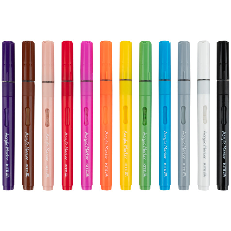 Acrylic markers with liquid ink Kite Creative K-1161, 12 colors