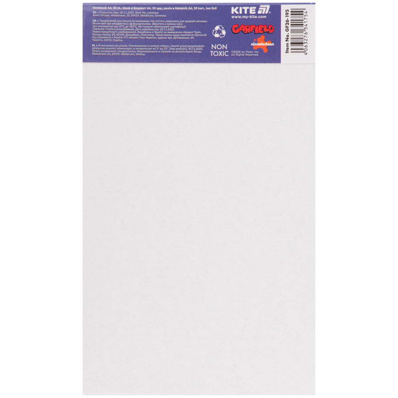 Notepad Kite Garfield GF26-195, A6, 50 sheets, blank
