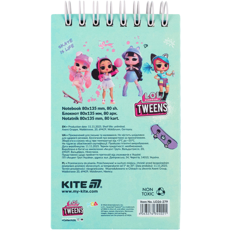 Spiral notebook Kite LOL LO26-279, А6, 80 sheets, lined