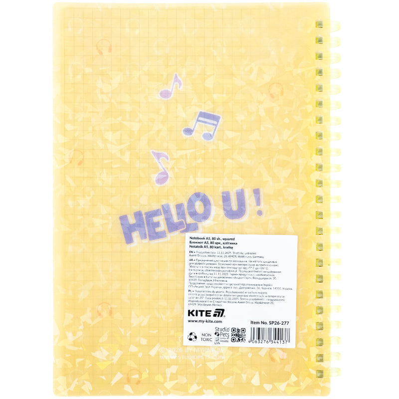 Spiral notebook Studio Pets SP26-277, А5, 80 sheets, grid, plastic cover