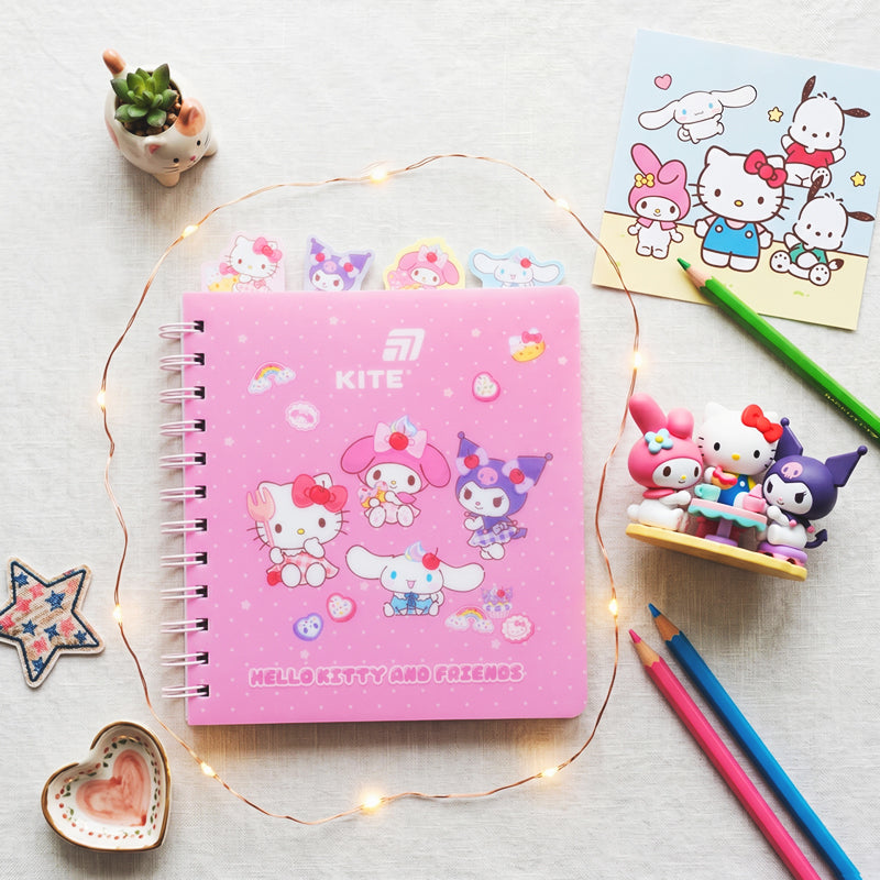 Spiral notebook with dividers Hello Kitty HK26-278, 80 sheets, grid, plastic cover
