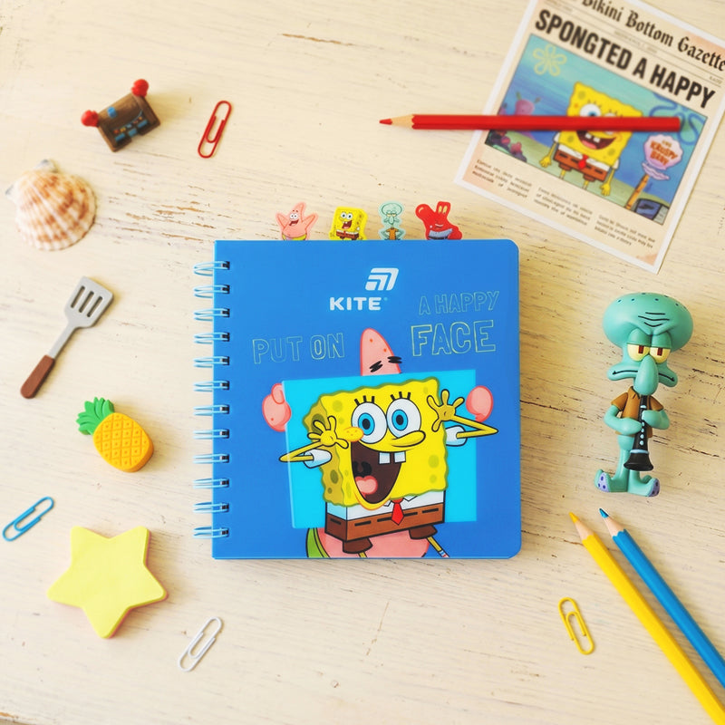 Spiral notebook with dividers Sponge Bob SB26-278, 80 sheets, grid, plastic cover